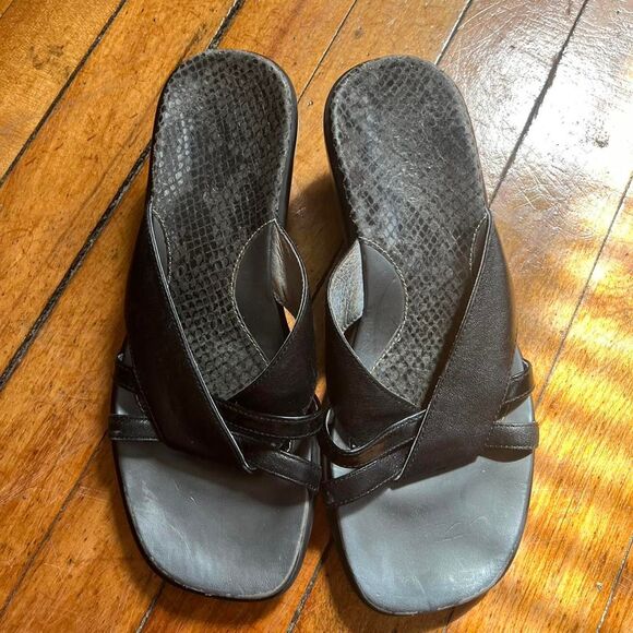 Sandals Y2K Vintage Wedge Women's 6 Black and Brown Leather - Picture 1 of 7